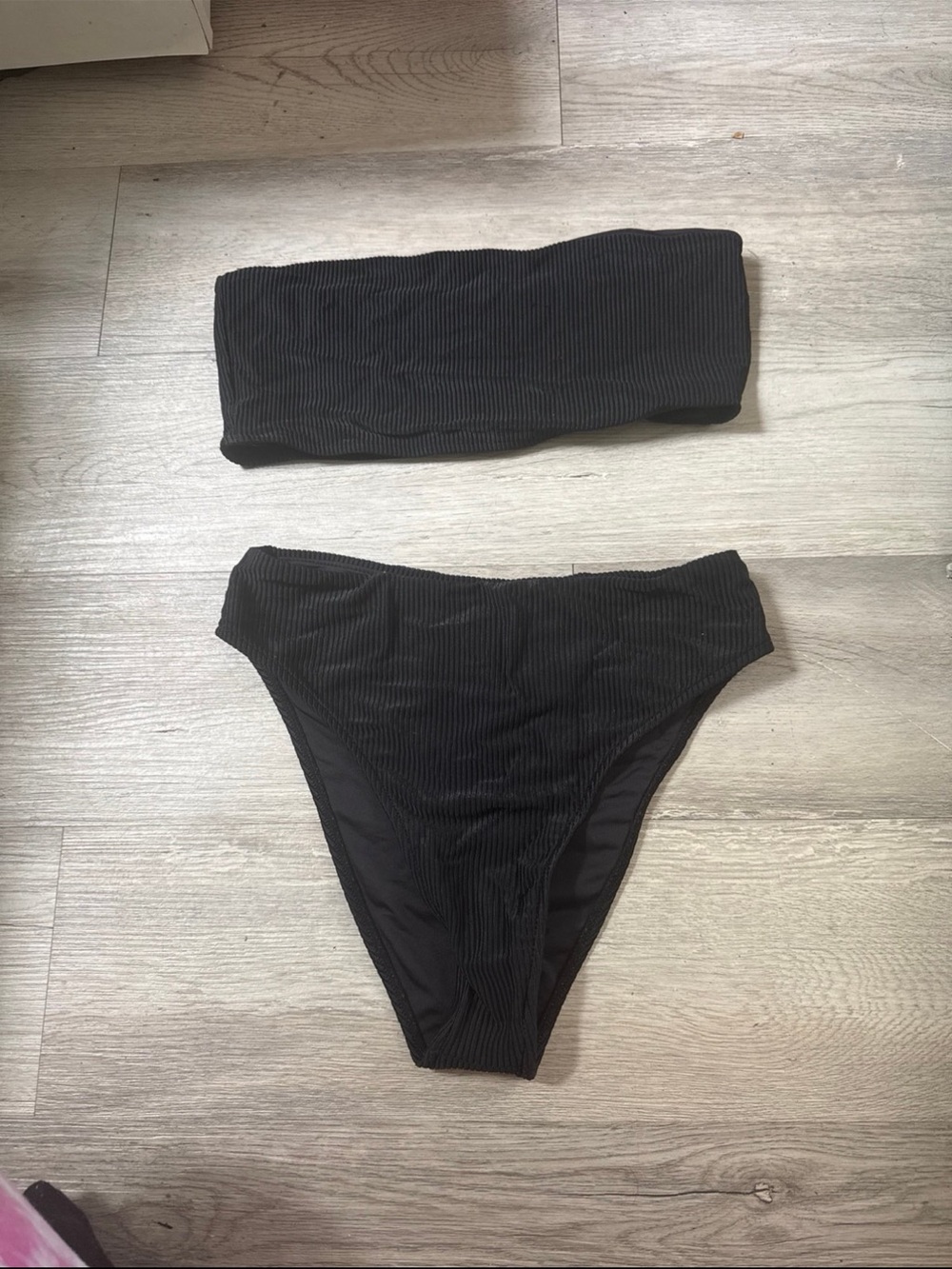 Frankie's Bikinis Black Ribbed Bandeau Two-Piece
